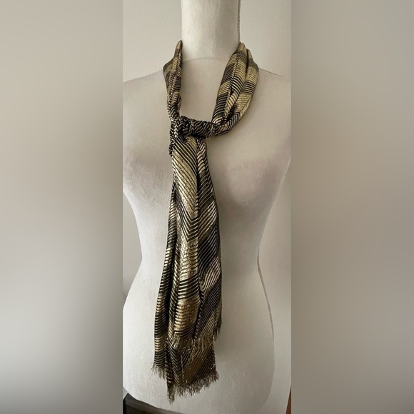 Chevron Print Metallic Gold Silver Scarf Career Office - Picture 7 of 8
